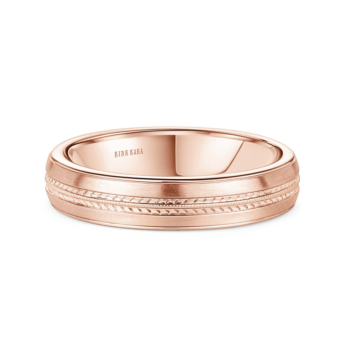 Satin Leaf Milgrain Engraved Wedding Band, 5mm