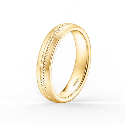 Satin Leaf Milgrain Engraved Wedding Band, 5mm