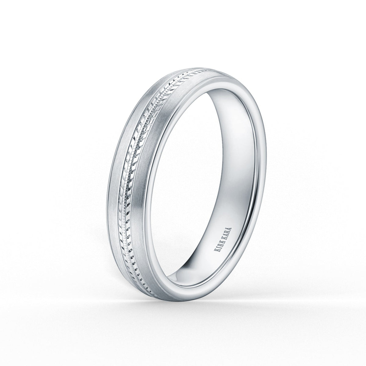 Satin Leaf Milgrain Engraved Wedding Band, 5mm