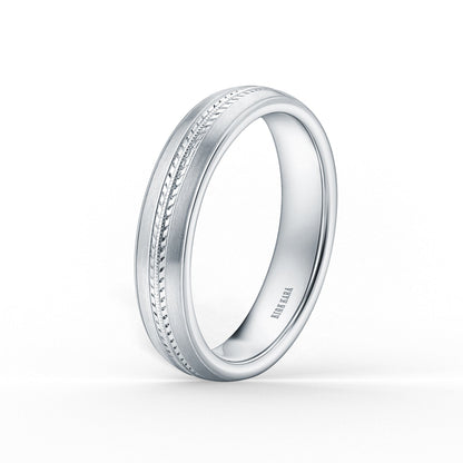 Satin Leaf Milgrain Engraved Wedding Band, 5mm