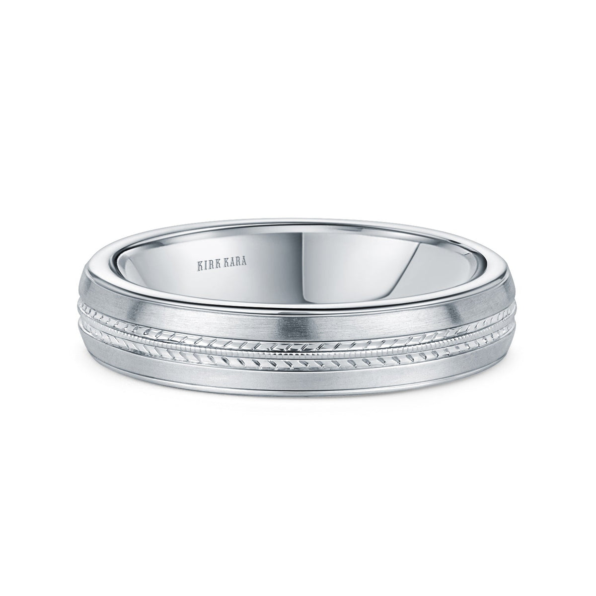 Satin Leaf Milgrain Engraved Wedding Band, 5mm