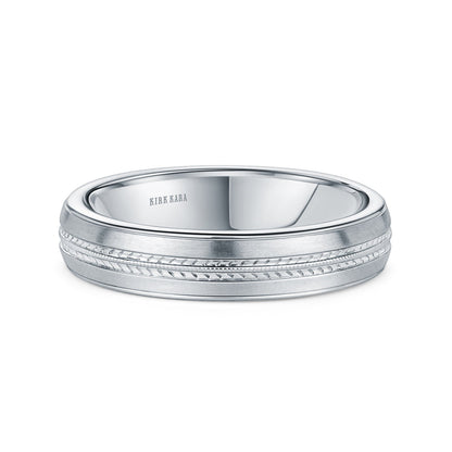 Satin Leaf Milgrain Engraved Wedding Band, 5mm