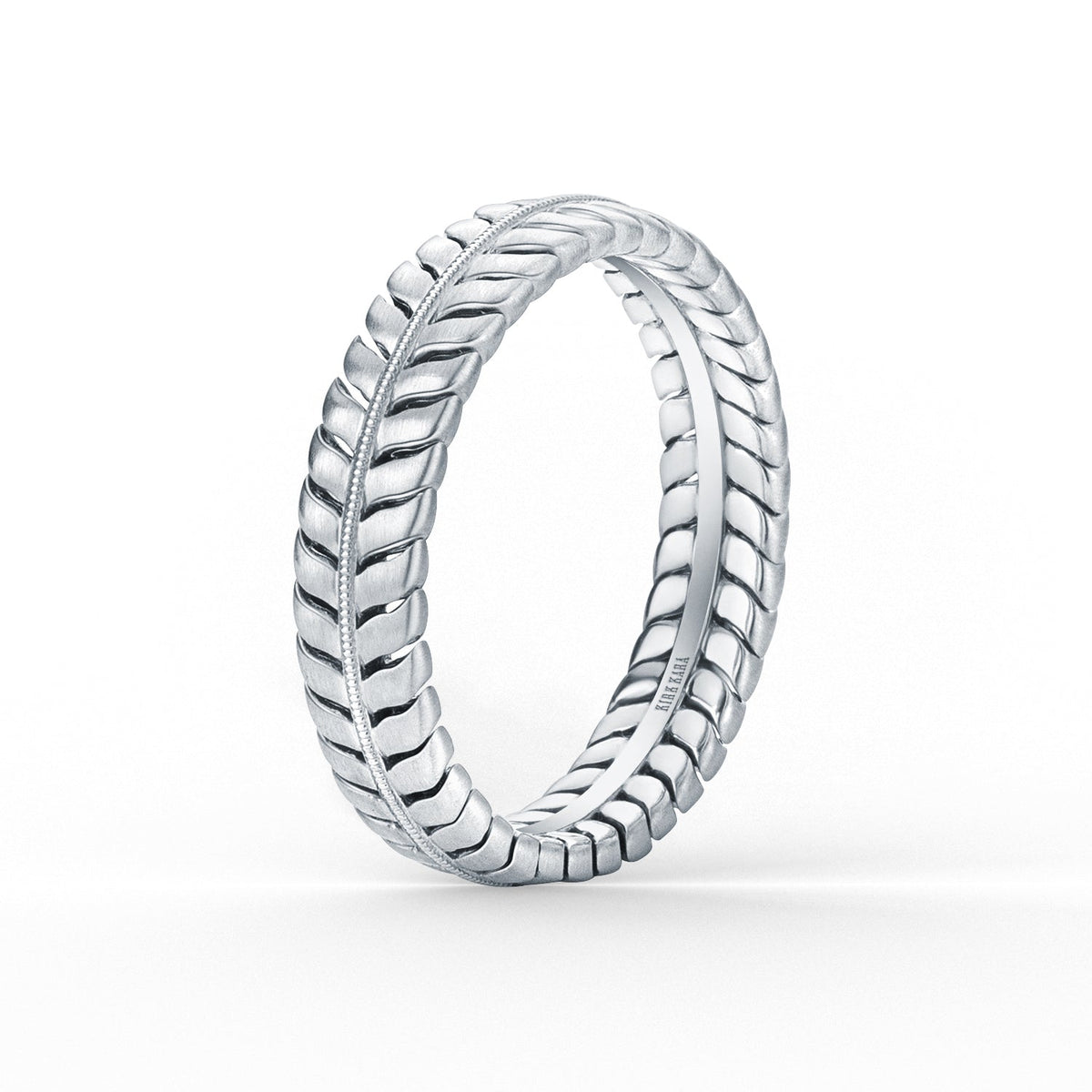 Leaf Eternity Sating Milgrain Wedding Band, 5mm