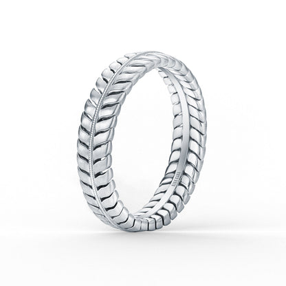 Leaf Eternity Sating Milgrain Wedding Band, 5mm