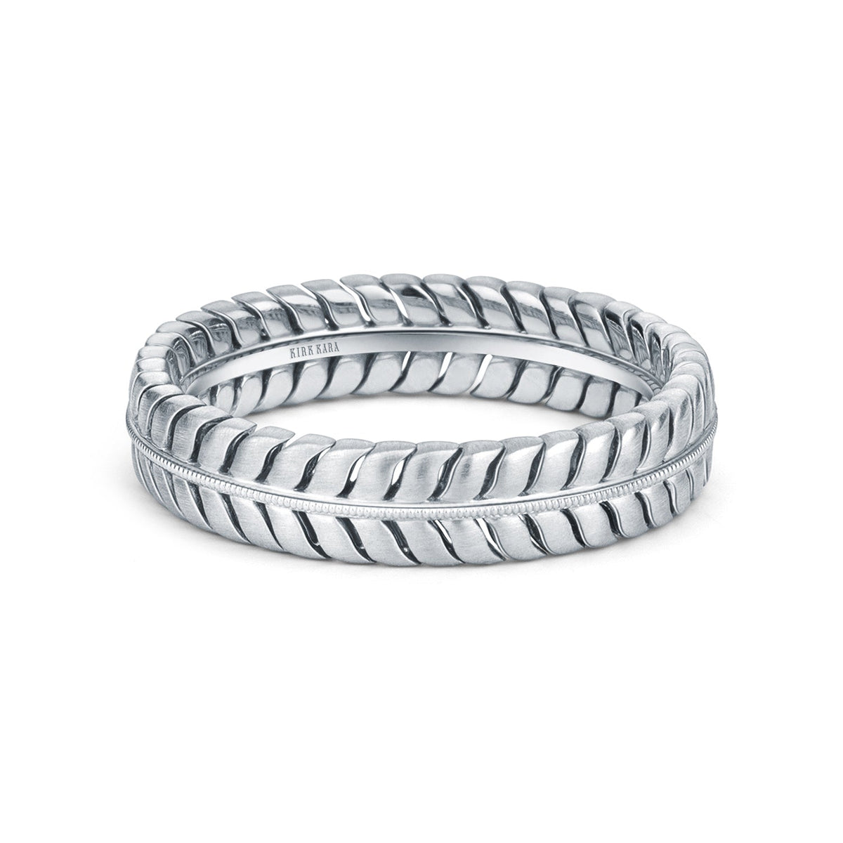 Leaf Eternity Sating Milgrain Wedding Band, 5mm