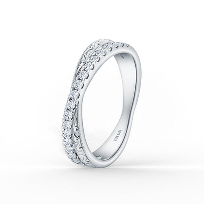 Engraved Criss Cross Diamond Wedding Band