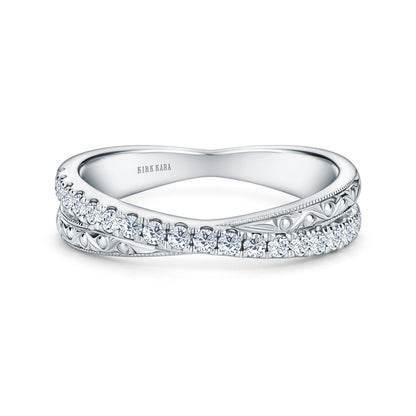 Engraved Criss Cross Diamond Wedding Band