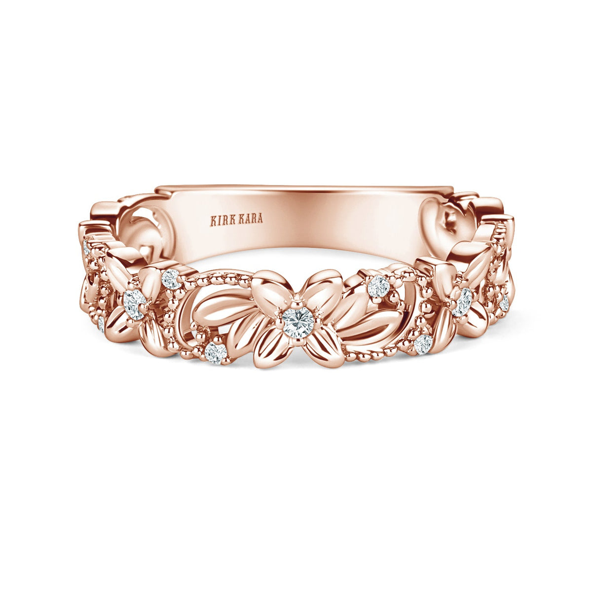 Floral Diamond Milgrain Wedding Band