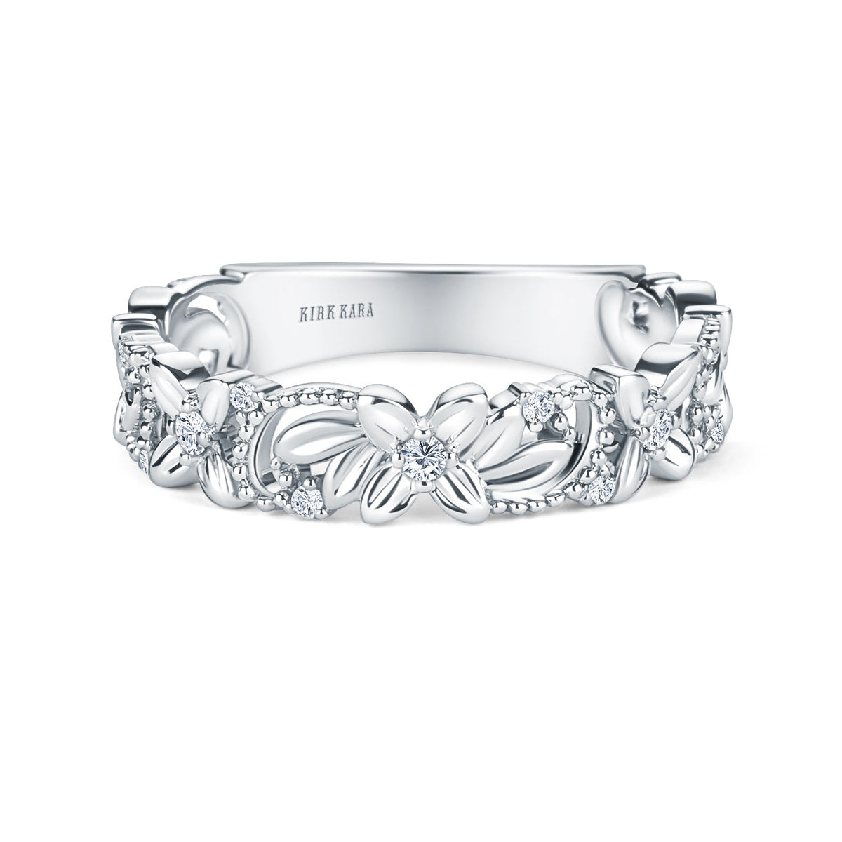 Floral Diamond Milgrain Wedding Band