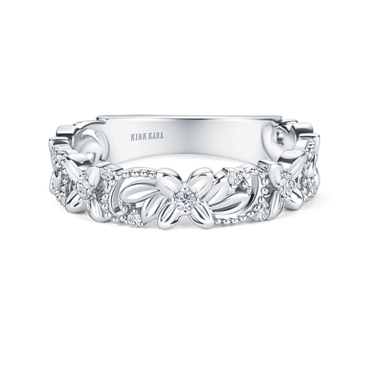 Floral Diamond Milgrain Wedding Band