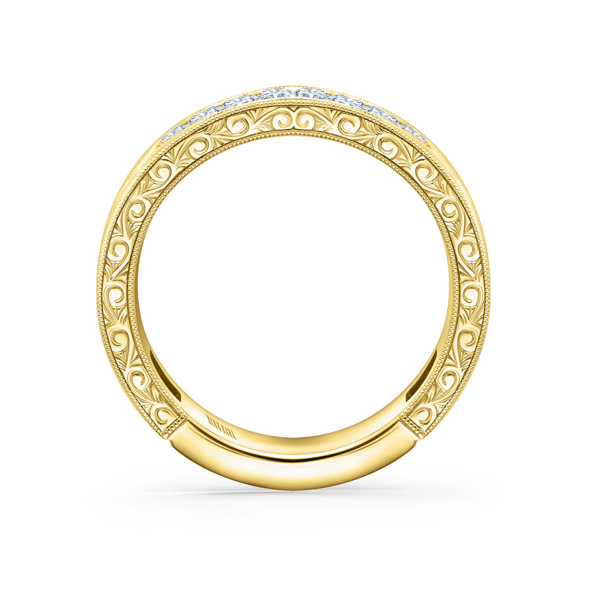 Channel Baguette Engraved Fashion Wedding Band