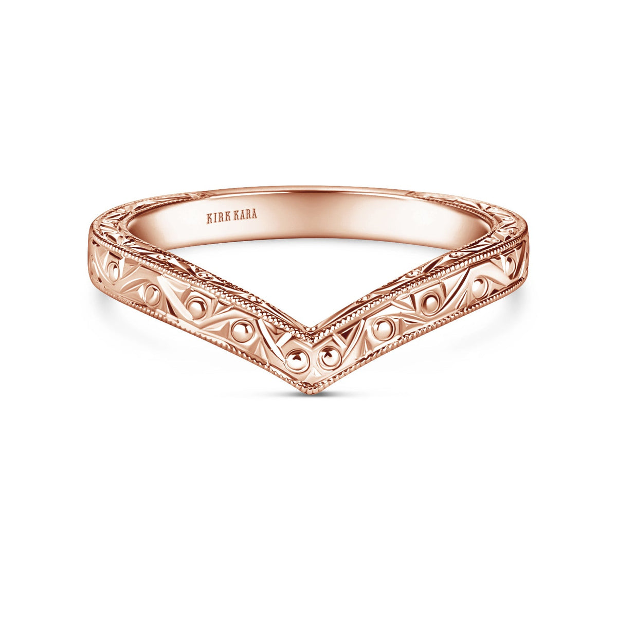 Scroll Engraved Milgrain V-Shaped Wedding Band