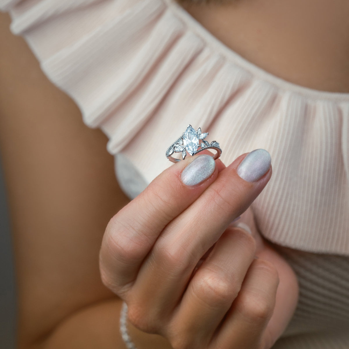 Boho Leaf Milgrain Diamond Engagement Ring