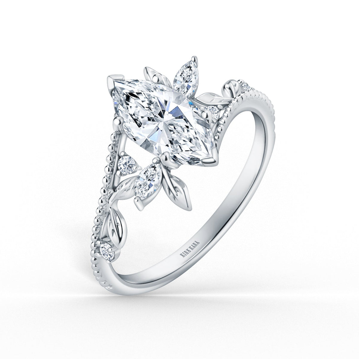 Boho Leaf Milgrain Diamond Engagement Ring