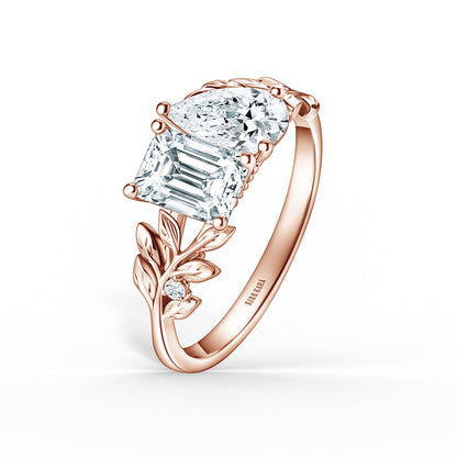 Floral Leaf Inspired Moi et Toi Diamond Engagement Ring
