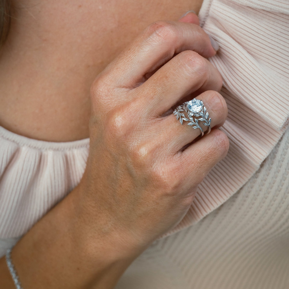 Floral Leaf Inspired Bypass Engagement Ring