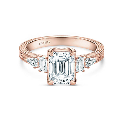 Kite Accent Engraved Cathedral Diamond Engagement Ring