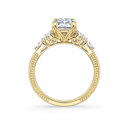 Kite Accent Engraved Cathedral Diamond Engagement Ring