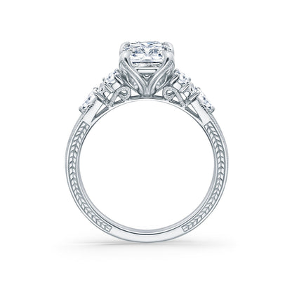 Kite Accent Engraved Cathedral Diamond Engagement Ring