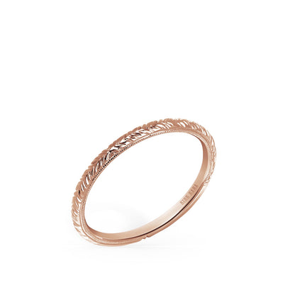 Delicate Wheat Engraved Milgrain Wedding Band