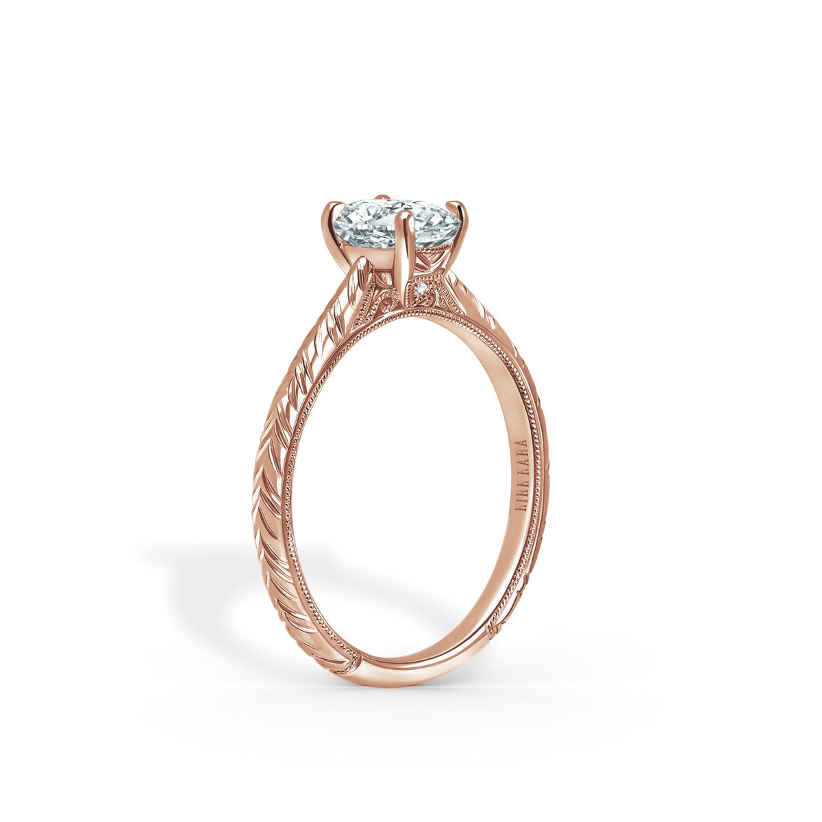 Delicate Wheat Engraved Cathedral Engagement Ring