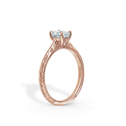 Delicate Wheat Engraved Cathedral Engagement Ring