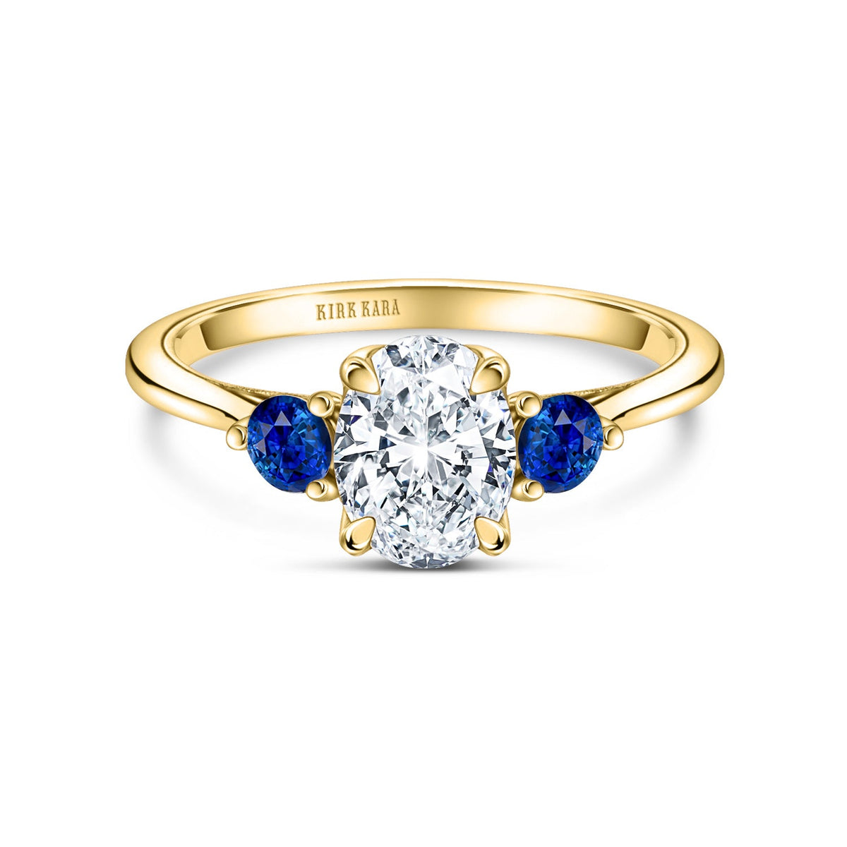 Three Stone Blue Sapphire Round Side Stone Engagement Ring