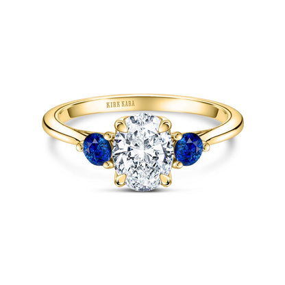 Three Stone Blue Sapphire Round Side Stone Engagement Ring