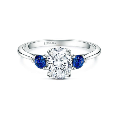 Three Stone Blue Sapphire Round Side Stone Engagement Ring