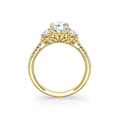 Three Stone Round Side Stone Diamond Accent Engagement Ring