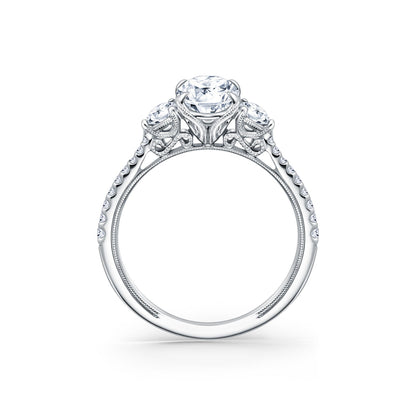 Three Stone Round Side Stone Diamond Accent Engagement Ring