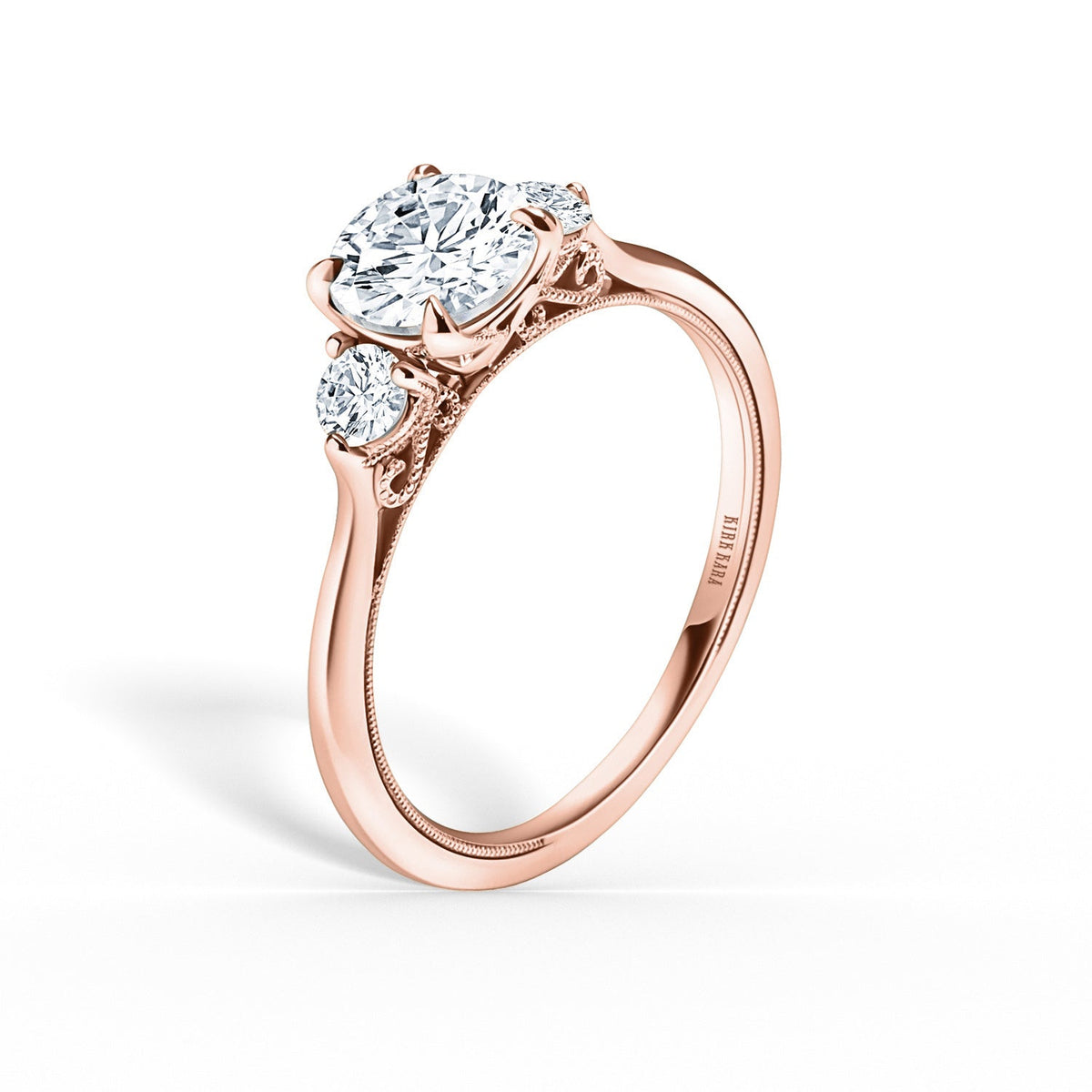 Three Stone Round Side Stone Diamond Engagement Ring