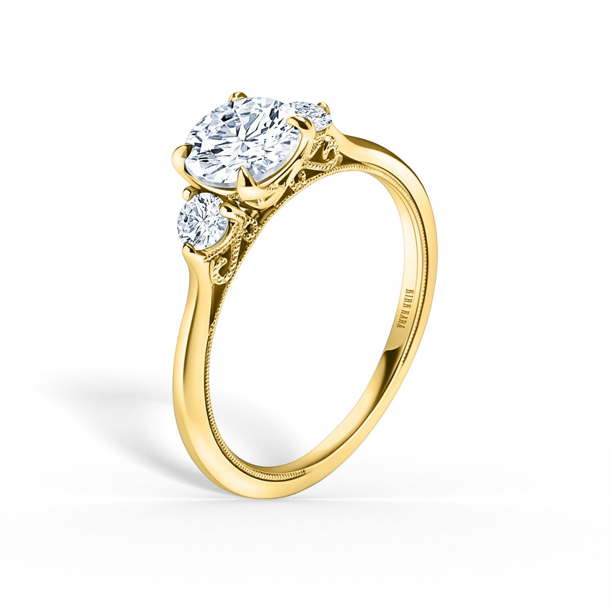 Three Stone Round Side Stone Diamond Engagement Ring