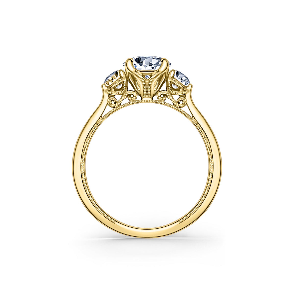 Three Stone Round Side Stone Diamond Engagement Ring
