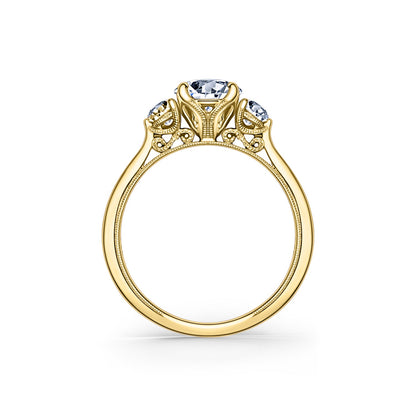 Three Stone Round Side Stone Diamond Engagement Ring