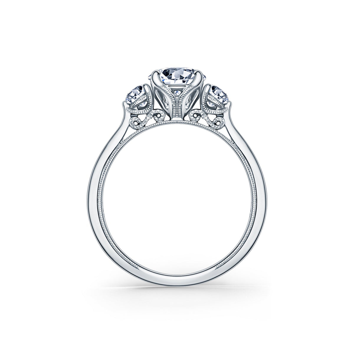Three Stone Round Side Stone Diamond Engagement Ring
