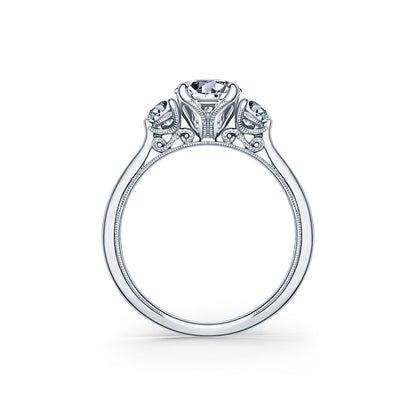 Three Stone Round Side Stone Diamond Engagement Ring