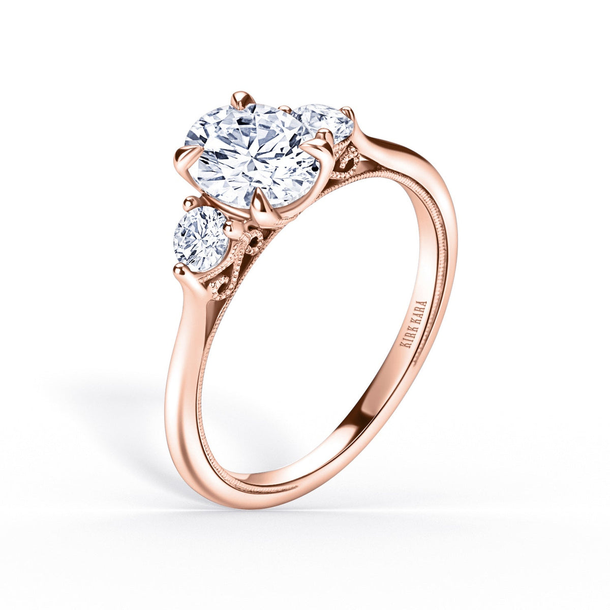 Three Stone Round Side Stone Diamond Engagement Ring