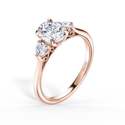 Three Stone Round Side Stone Diamond Engagement Ring