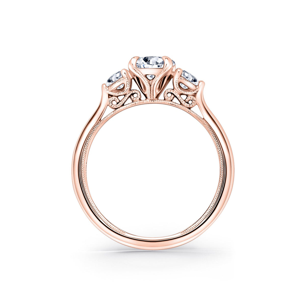 Three Stone Round Side Stone Diamond Engagement Ring