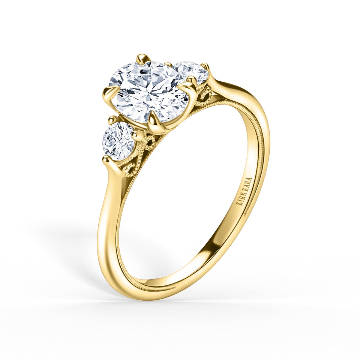 Three Stone Round Side Stone Diamond Engagement Ring