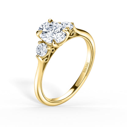 Three Stone Round Side Stone Diamond Engagement Ring