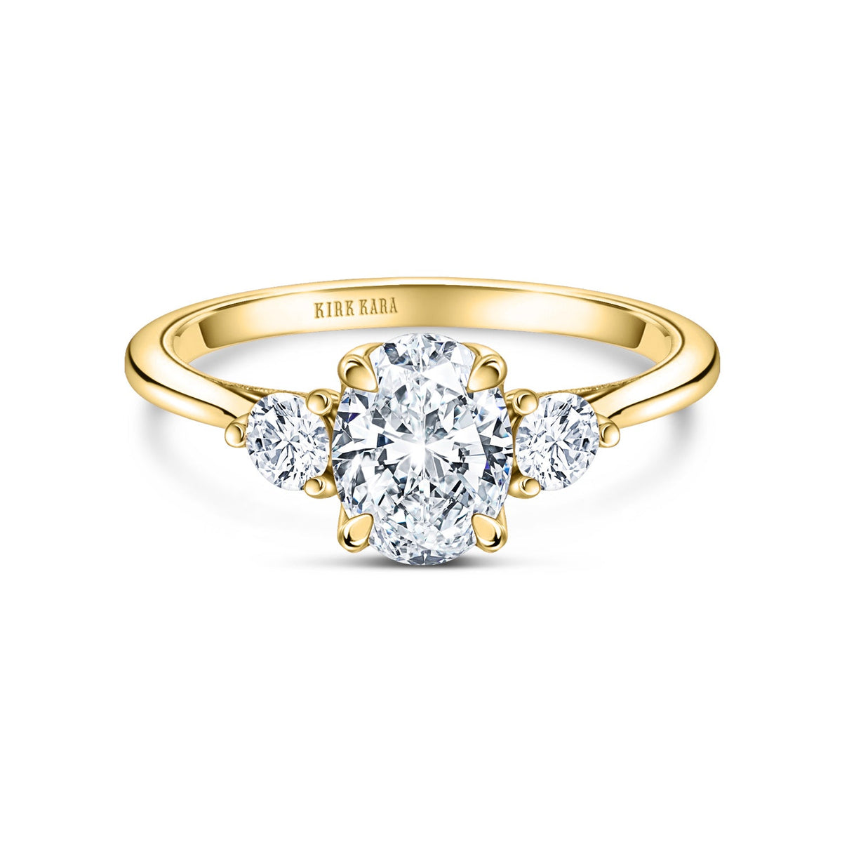 Three Stone Round Side Stone Diamond Engagement Ring
