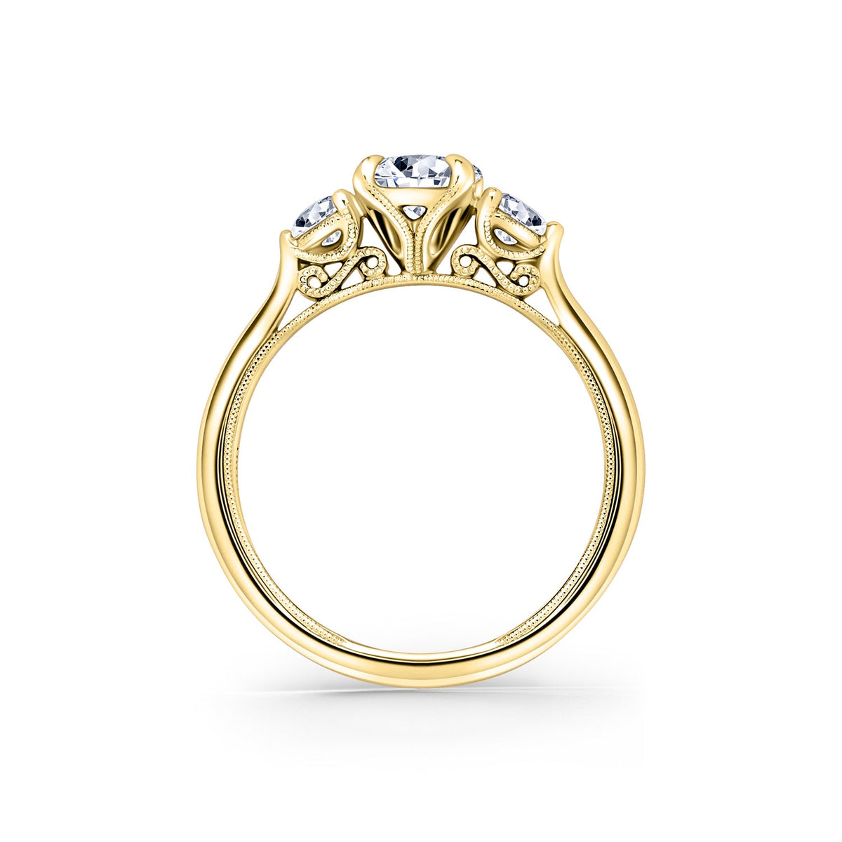 Three Stone Round Side Stone Diamond Engagement Ring