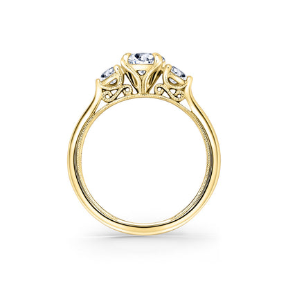 Three Stone Round Side Stone Diamond Engagement Ring