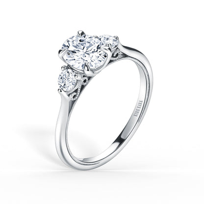 Three Stone Round Side Stone Diamond Engagement Ring