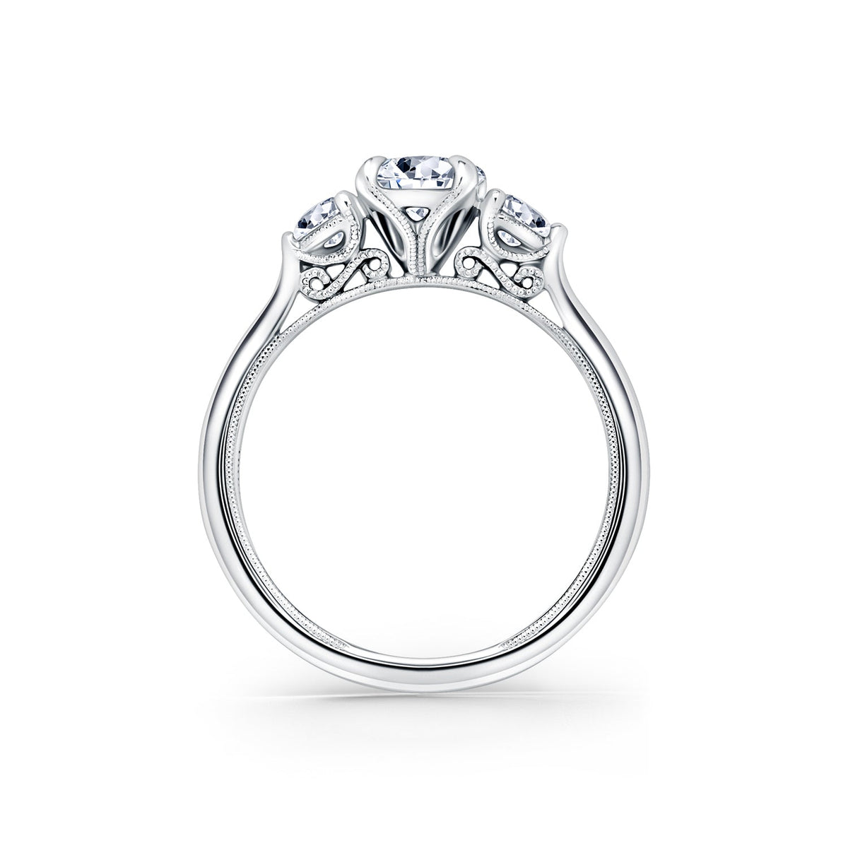 Three Stone Round Side Stone Diamond Engagement Ring