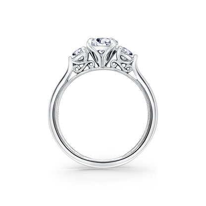 Three Stone Round Side Stone Diamond Engagement Ring