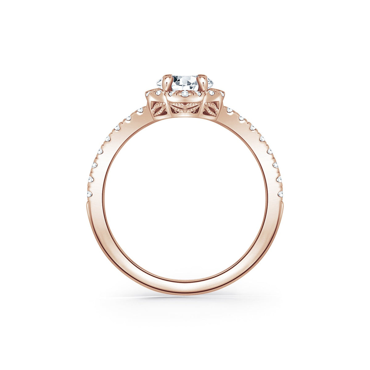 Floral Delicate Halo Diamond Engagement Ring