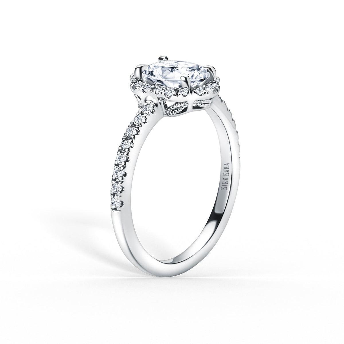 Floral Delicate Halo Diamond Engagement Ring